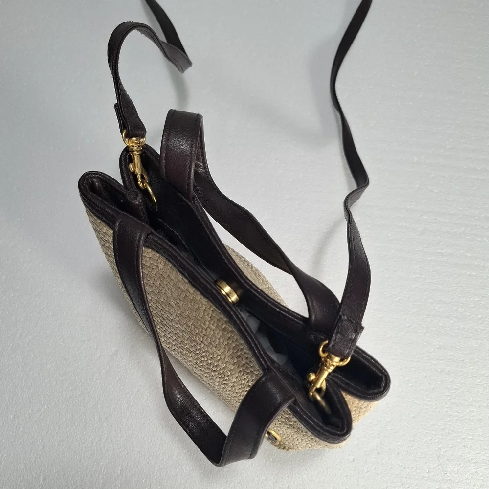 Etienne Aigner Woven Purse Handbag Shoulder Bag With Matching Mirror Tan Brown